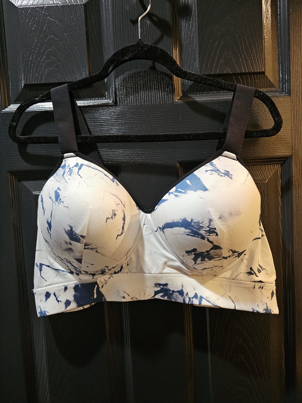 SHEIN White Marble-Print Bra with Navy Accents